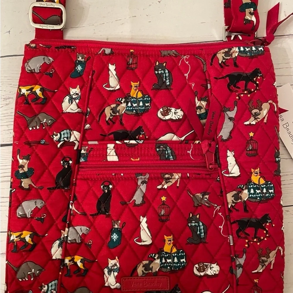 Vera Bradley Red holiday cats Crossbody Bag - Picture 2 of 4
